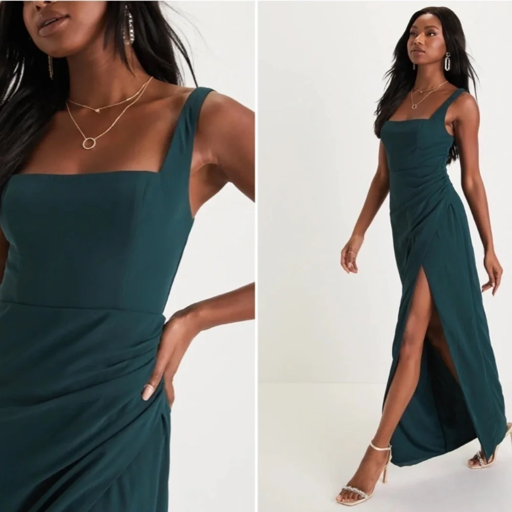 LULU's Prom Wedding Bridesmaid Emerald Hunter Green Maxi Gown NWOT_3